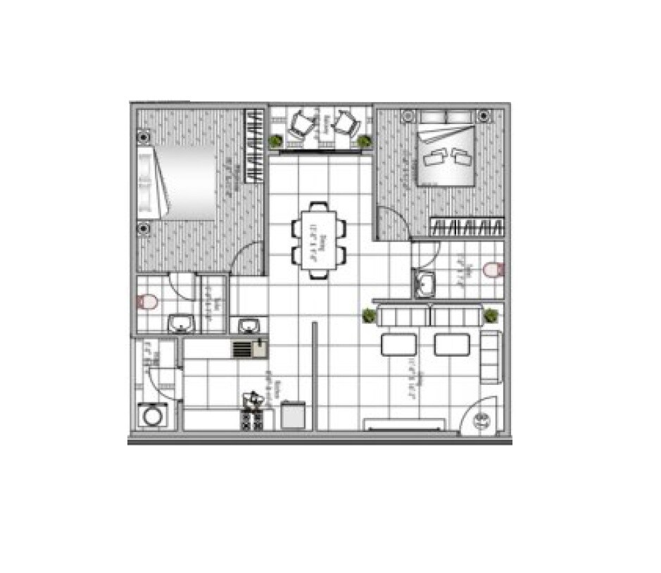 Floor plan of 2 BHK 1120 Sq. Ft. Apartment in Adithya Rica, Bangalore