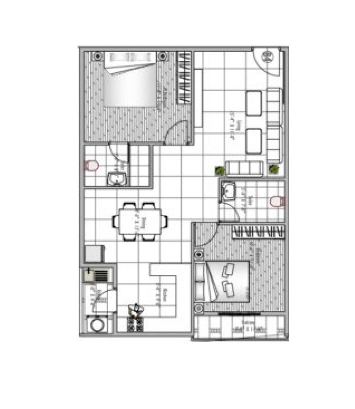 Floor plan of 2 BHK 1275 Sq. Ft. Apartment in Adithya Rica, Bangalore