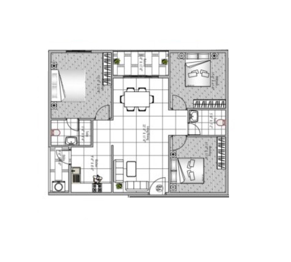 Floor plan of 3 BHK 1310 Sq. Ft. Apartment in Adithya Rica, Bangalore