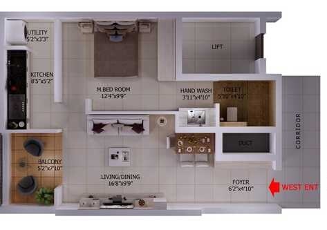 Floor plan of 1 BHK 702 Sq. Ft. Apartment in Adithya Tranquil, Bangalore