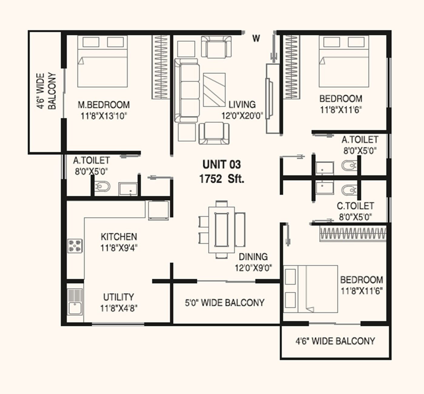 3 BHK 1752 Sq. Ft. Apartment