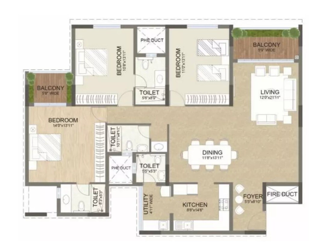Floor plan of 3 BHK 2072 Sq. Ft. Apartment in Advaitha Aksha, Bangalore