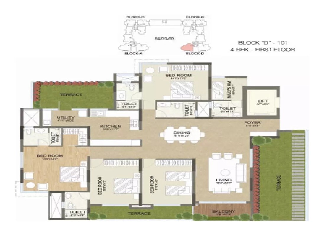 Floor plan of 4 BHK 2523 Sq. Ft. Apartment in Advaitha Aksha, Bangalore