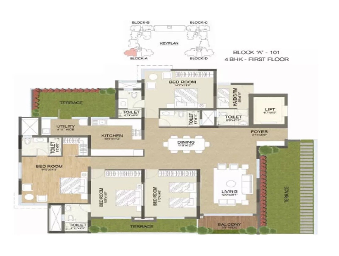 Floor plan of 4 BHK 2564 Sq. Ft. Apartment in Advaitha Aksha, Bangalore