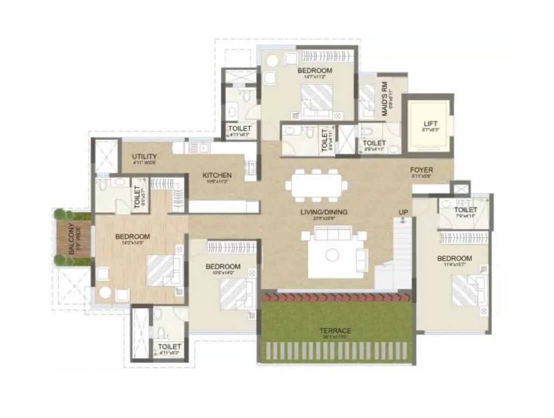 Floor plan of 4 BHK 3458 Sq. Ft. Apartment in Advaitha Aksha, Bangalore