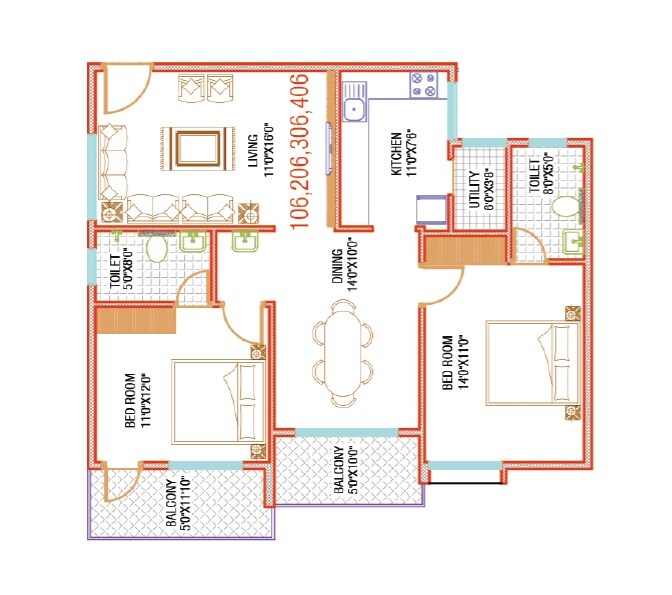 2 BHK 1260 Sq. Ft. Apartment