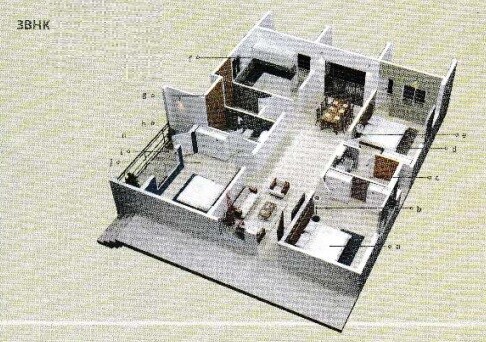 Floor plan of 3 BHK 1645 Sq. Ft. Apartment in Agastya Chirayu, Bangalore