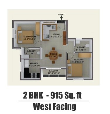 Floor plan of 2 BHK 915 Sq. Ft. Apartment in Agser Homes, Bangalore