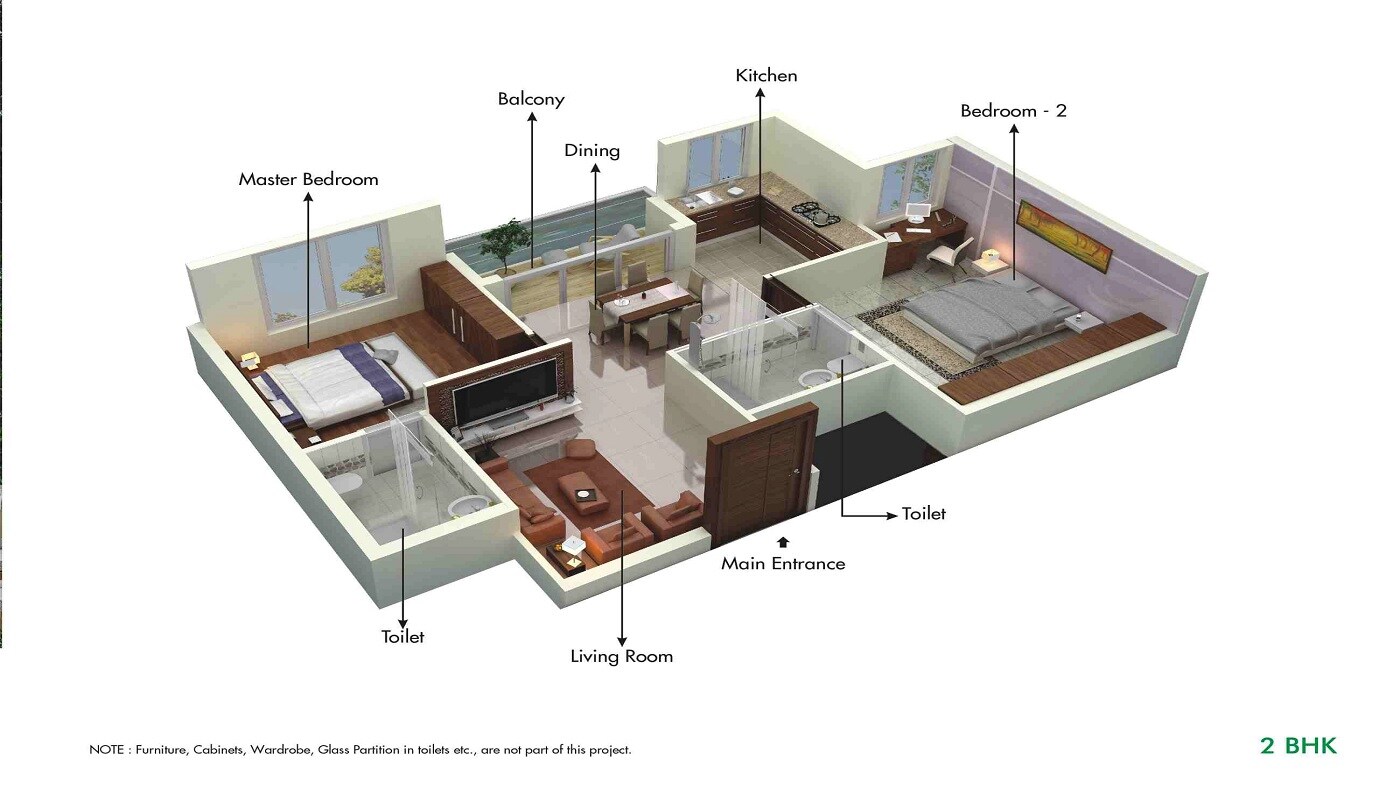 Floor plan of 2 BHK 1276 Sq. Ft. Apartment in Ahad Euphoria, Bangalore