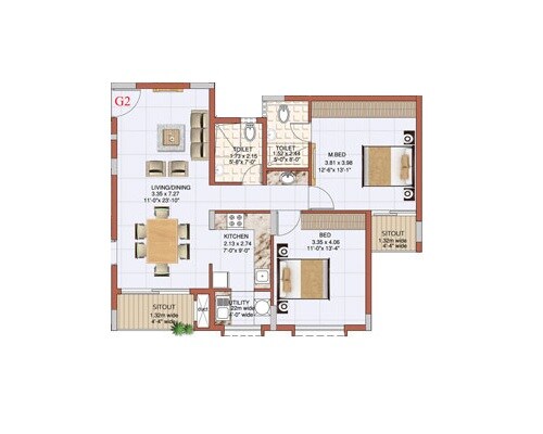 2 BHK 1058 Sq. Ft. Apartment
