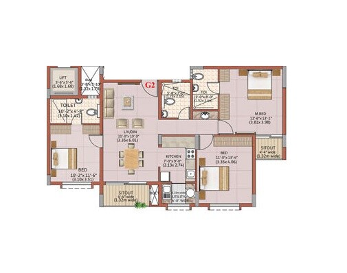 3 BHK 1346 Sq. Ft. Apartment