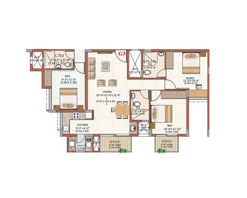 3 BHK 1384 Sq. Ft. Apartment