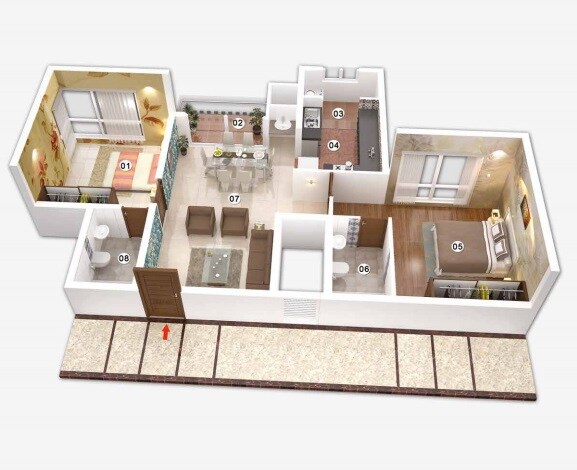Floor plan of 2 BHK 1048 Sq. Ft. Apartment in Ahad Opus, Bangalore