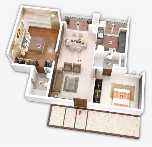 Floor plan of 2 BHK 1596 Sq. Ft. Apartment in Ahad Opus, Bangalore