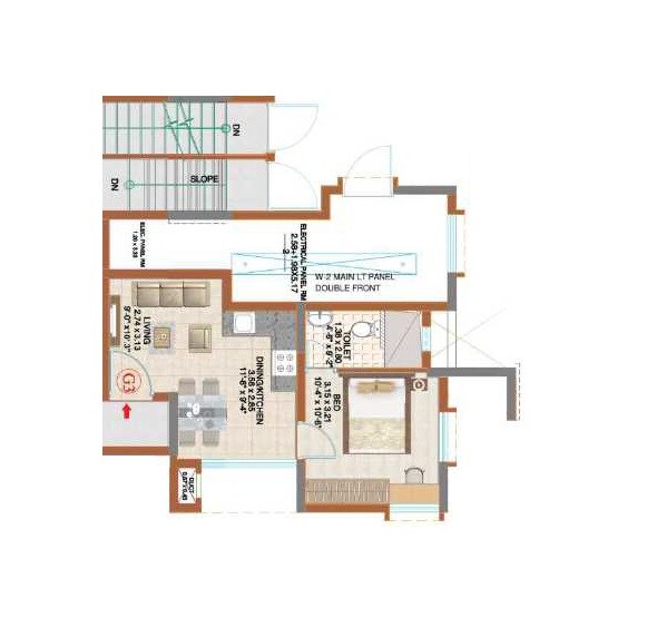 Floor plan of 1 BHK 502 Sq. Ft. Apartment in Ahad Serenity, Bangalore