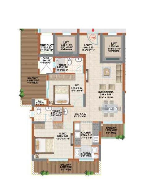 Floor plan of 2 BHK 1453 Sq. Ft. Apartment in Ahad Serenity, Bangalore