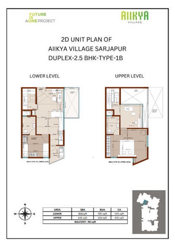 Floor plan of 2 BHK 1502 Sq. Ft. Apartment in Aiikya Village Sarjapur, Bangalore