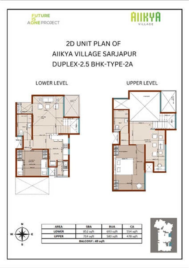 Floor plan of 2 BHK 1566 Sq. Ft. Apartment in Aiikya Village Sarjapur, Bangalore