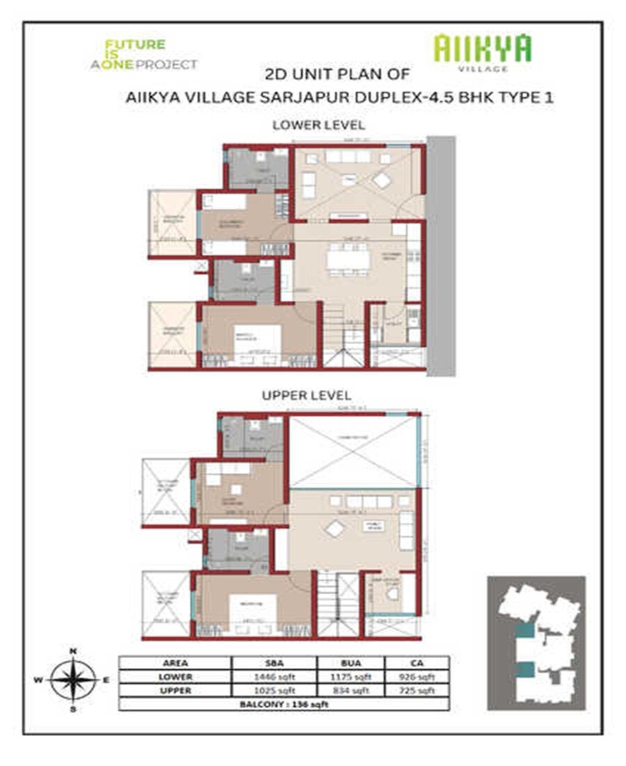 Floor plan of 4 BHK 2471 Sq. Ft. Apartment in Aiikya Village Sarjapur, Bangalore