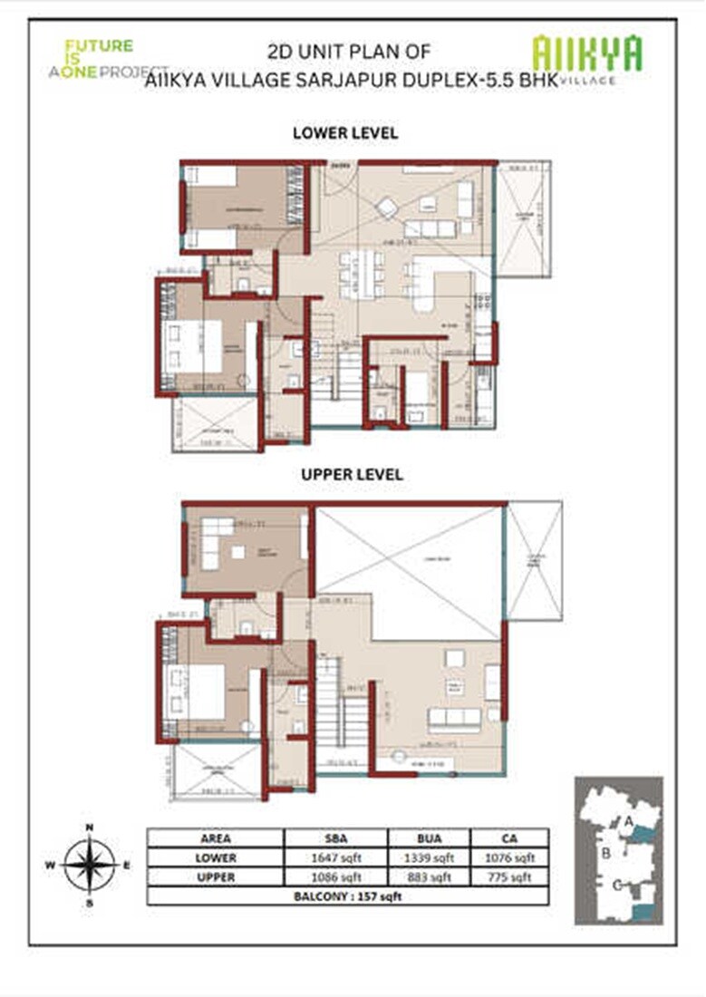 Floor plan of 5 BHK 2733 Sq. Ft. Apartment in Aiikya Village Sarjapur, Bangalore