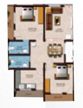 Floor plan of 2 BHK 1080 Sq. Ft. Apartment in Aishwarya Arcade, Bangalore