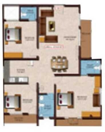 Floor plan of 3 BHK 1575 Sq. Ft. Apartment in Aishwarya Arcade, Bangalore