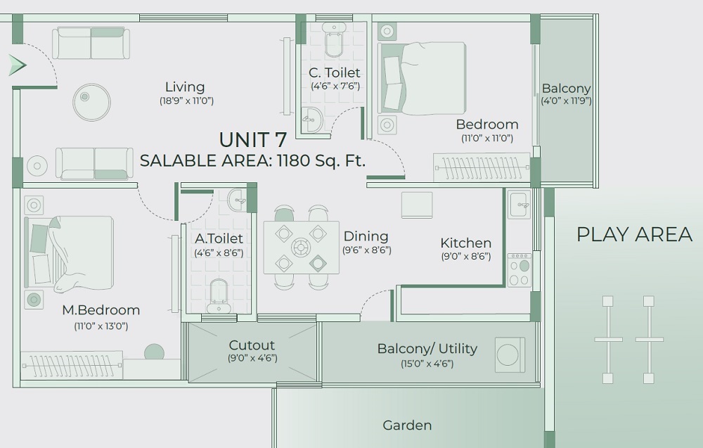 2 BHK 1180 Sq. Ft. Apartment in Aishwarya Green Homes