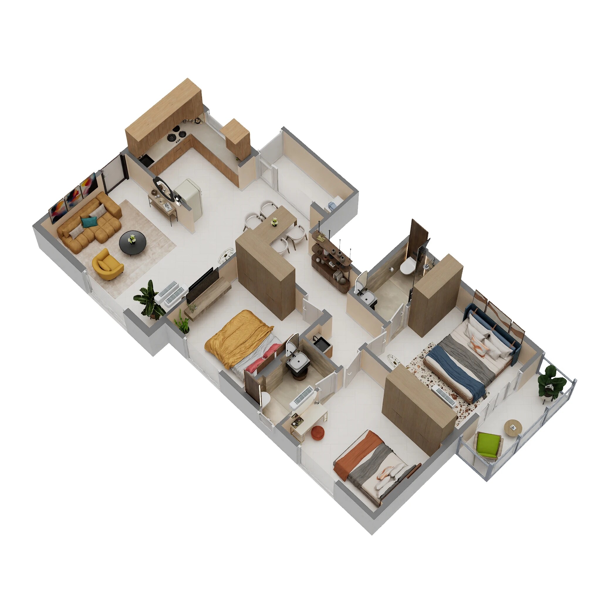 Floor plan of 3 BHK 1335 Sq. Ft. Apartment in Aishwarya Green Homes, Bangalore