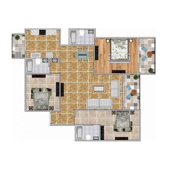 Floor plan of 3 BHK 1984 Sq. Ft. Apartment in Ajmera Apartment, Bangalore