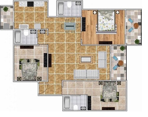 Floor plan of 3 BHK 1984 Sq. Ft. Apartment in Ajmera Arista, Bangalore