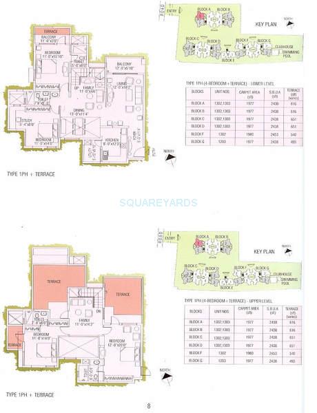 Floor plan of 4 BHK 1977 Sq. Ft. Apartment in Ajmera Green Acres, Bangalore