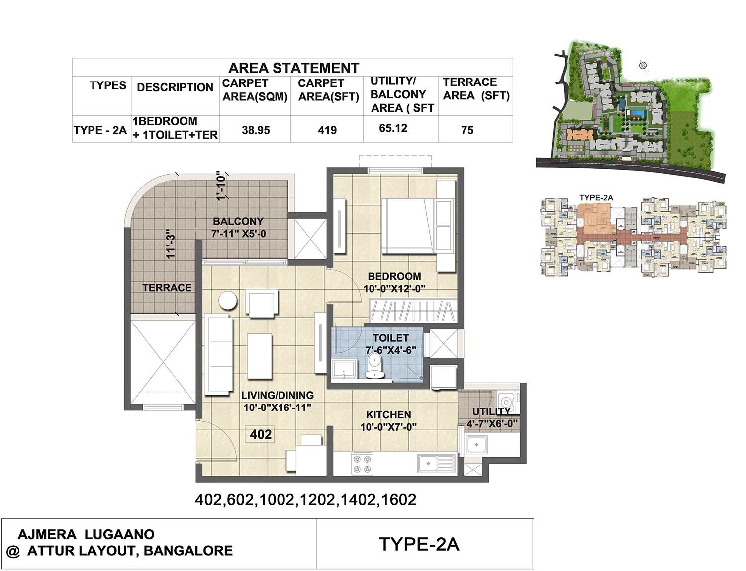  1 BHK Apartment at Ajmera Lugaano, Yelahanka – for Rent