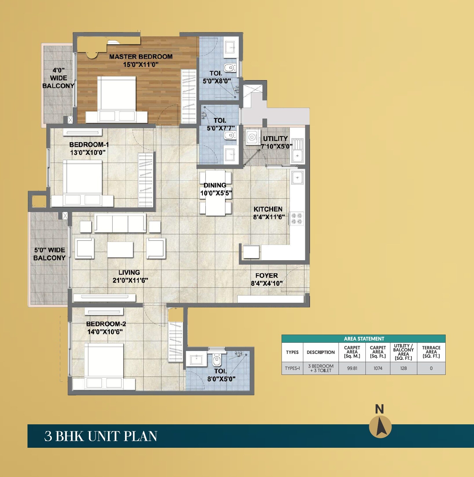 3 BHK 1600 Sq. Ft. Apartment