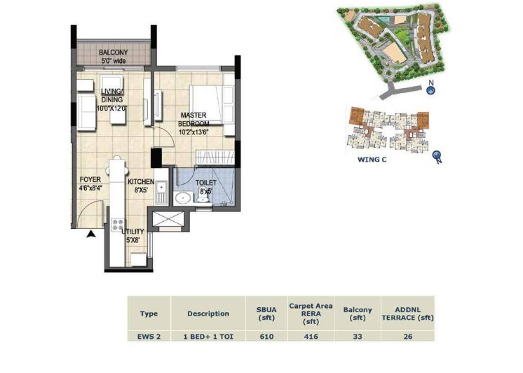 1 BHK 610 Sq. Ft. Apartment in Ajmera Nucleus