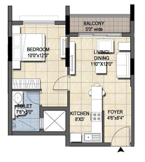 1 BHK 615 Sq. Ft. Apartment