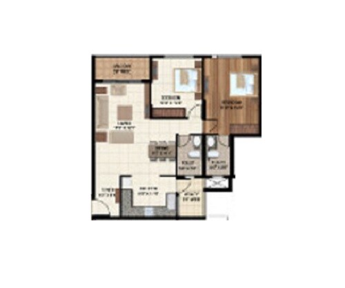 Floor plan of 2 BHK 1140 Sq. Ft. Apartment in Ajmera Stone Park, Bangalore