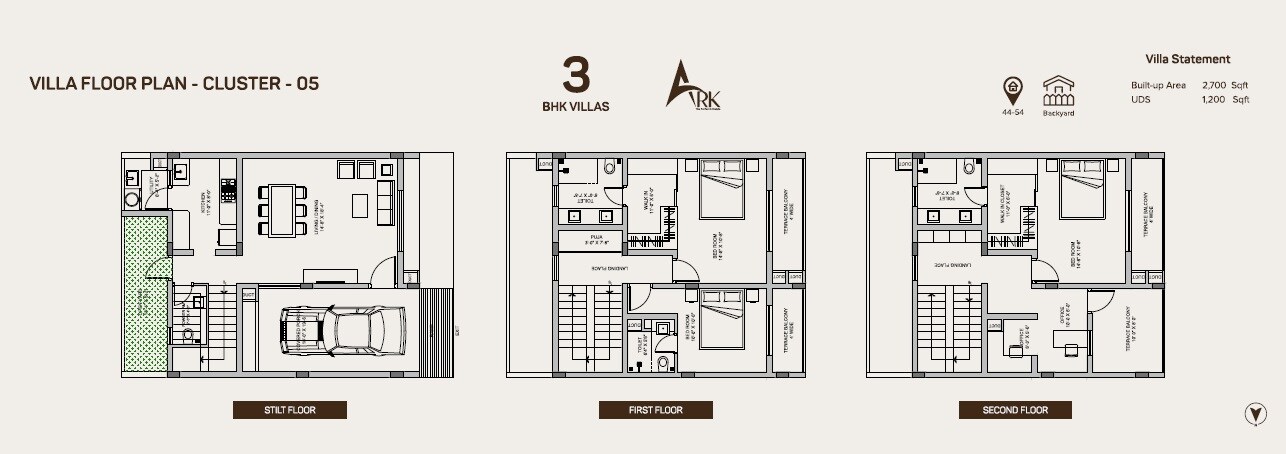 Floor plan of 3 BHK 2700 Sq. Ft. Villa in Akruti Ark, Bangalore