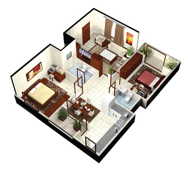 Floor plan of 2 BHK 1140 Sq. Ft. Apartment in Akshaya Regalia, Bangalore