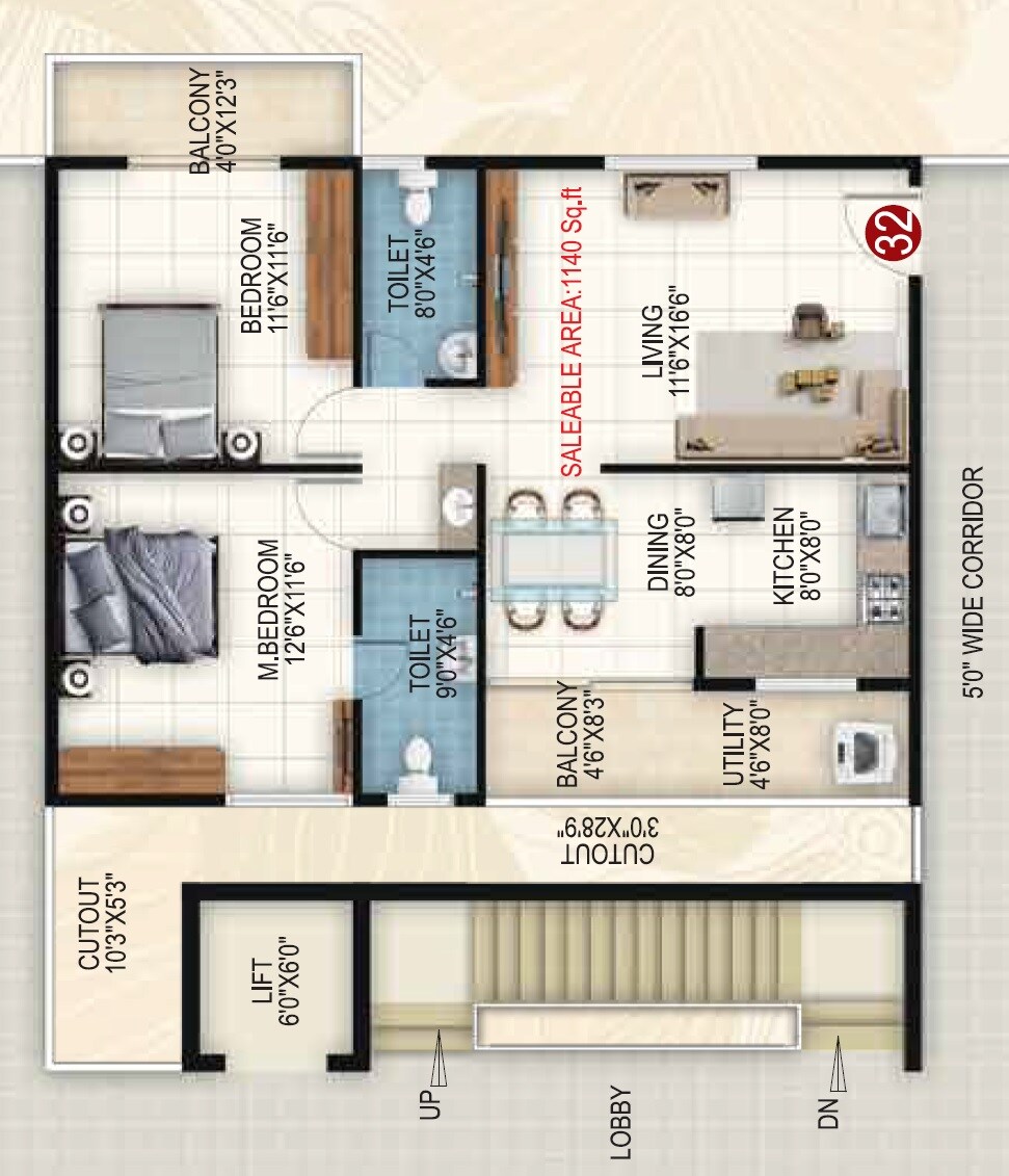 2 BHK 1140 Sq. Ft. Apartment