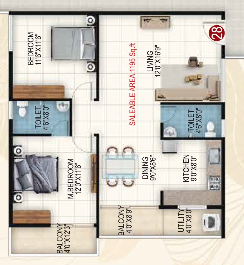 2 BHK 1195 Sq. Ft. Apartment