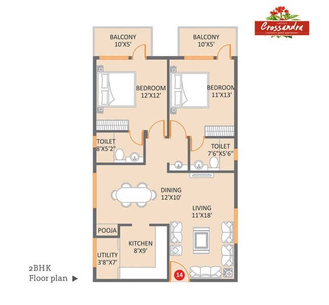 2 BHK 1300 Sq. Ft. Apartment