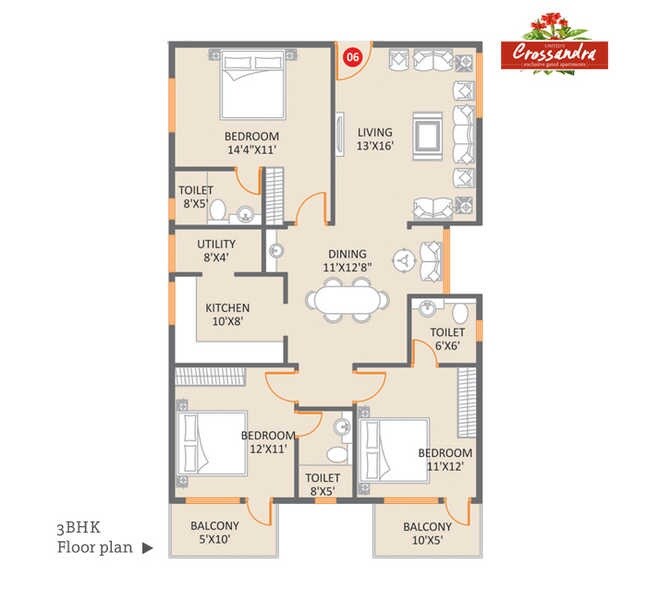 3 BHK 1550 Sq. Ft. Apartment