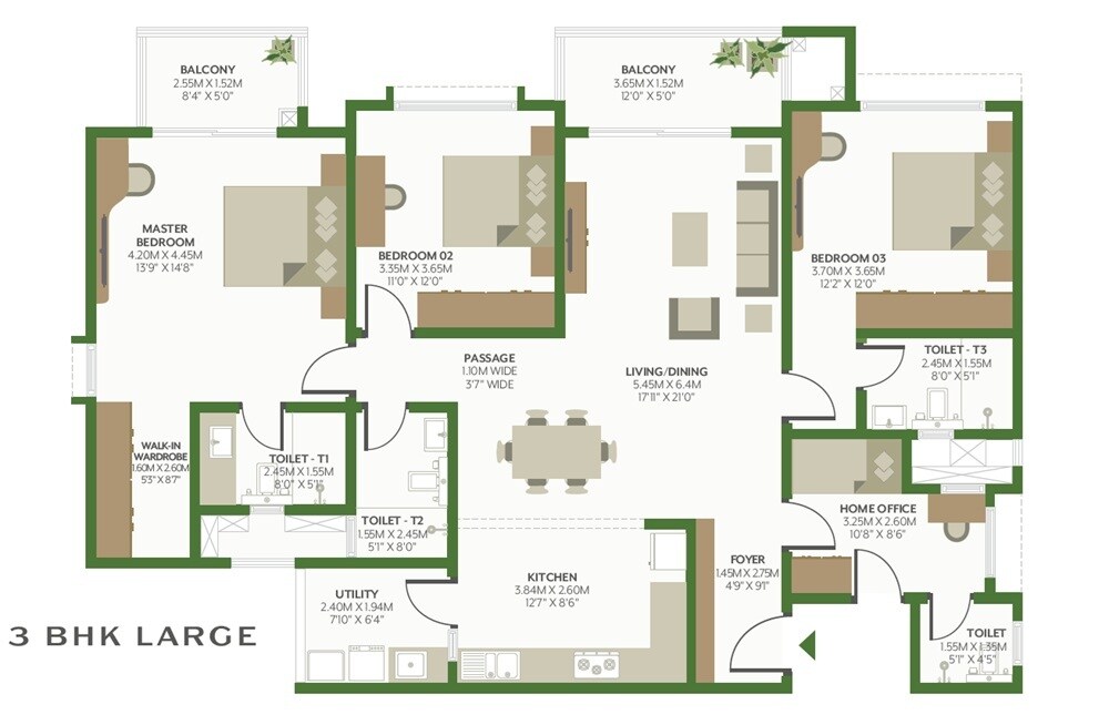 3 BHK 1915 Sq. Ft. Apartment