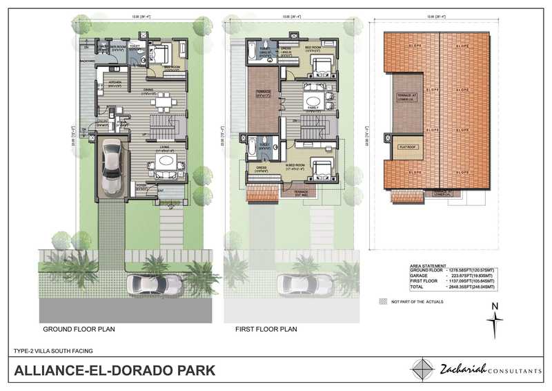 Floor plan of 3 BHK 1545 Sq. Ft. Villa in Alliance El Dorado Park, Bangalore