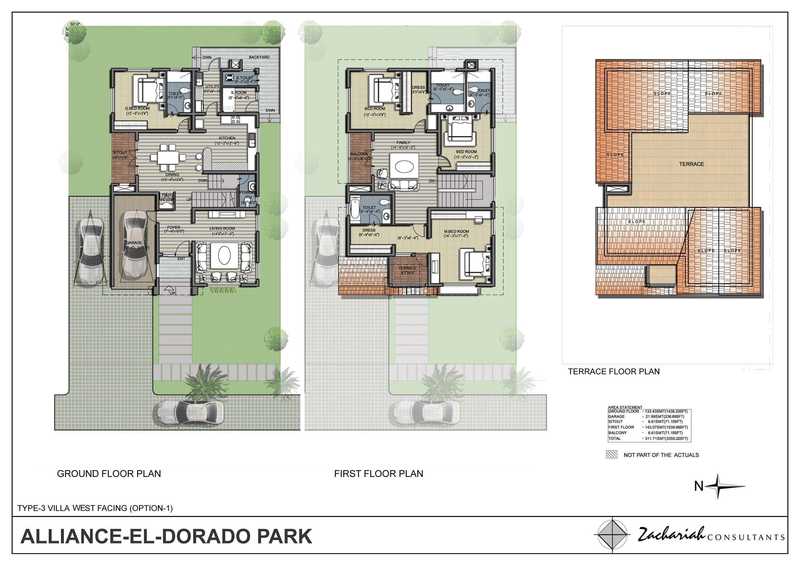 Floor plan of 4 BHK 3210 Sq. Ft. Villa in Alliance El Dorado Park, Bangalore