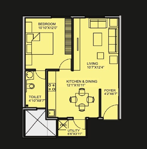 Floor plan of 1 BHK 472 Sq. Ft. Apartment in Alpine Vistula, Bangalore