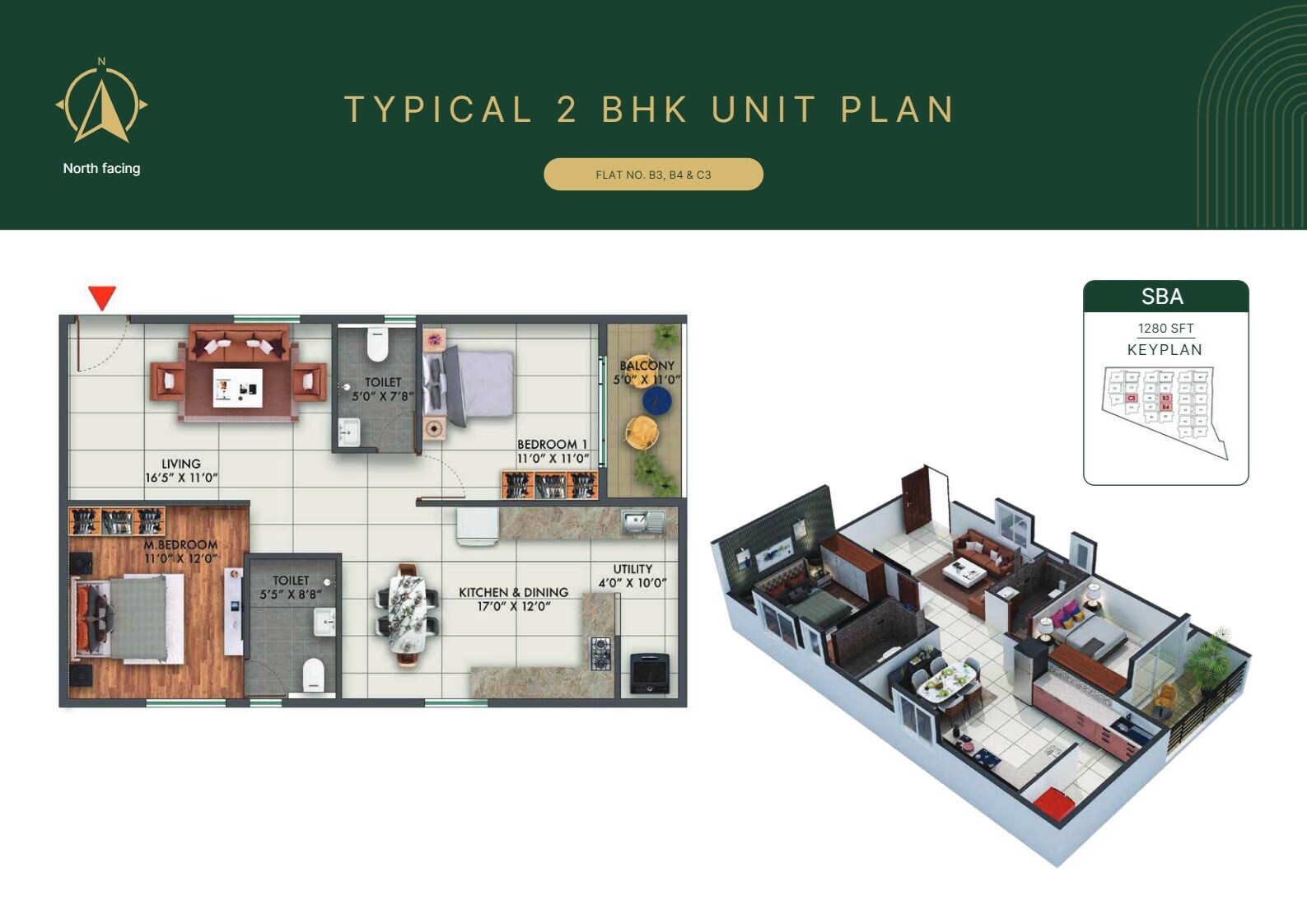 2 BHK 1280 Sq. Ft. Apartment