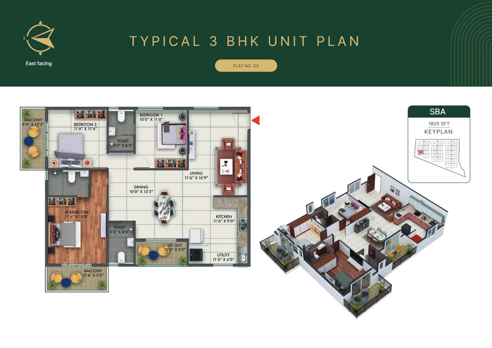 3 BHK 1805 Sq. Ft. Apartment