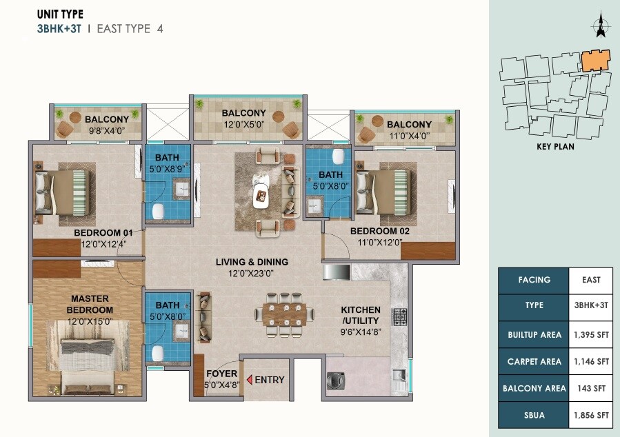 3 BHK 1856 Sq. Ft. Apartment