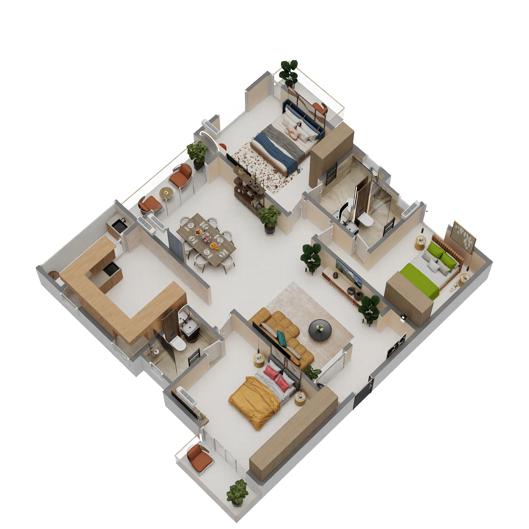 Floor plan of 3 BHK 1926 Sq. Ft. Apartment in Amigo Alfresco, Bangalore